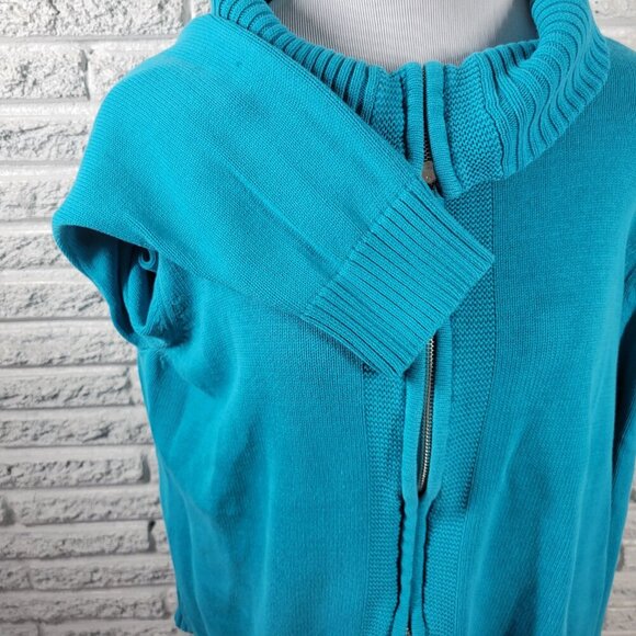 Studio Works Womens Sweater 2X Cardigan Blue Zip Cotton Turtleneck SWE85E - Picture 4 of 9